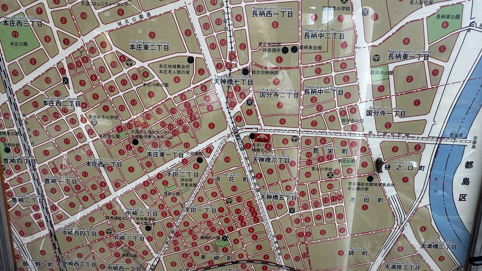 天神橋筋周邊的街區地圖看板