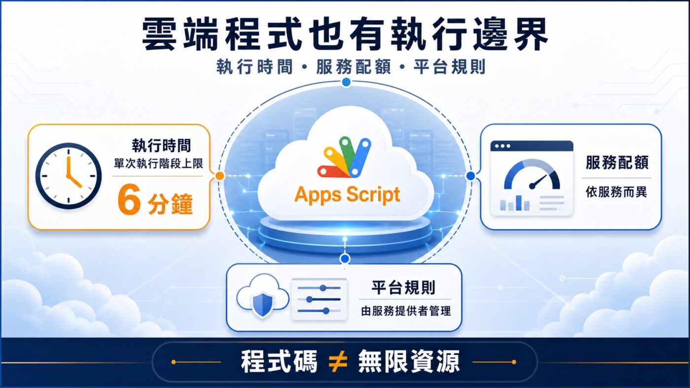 Apps Script 也有執行時間與配額限制重點整理