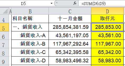 SUM函數合計
