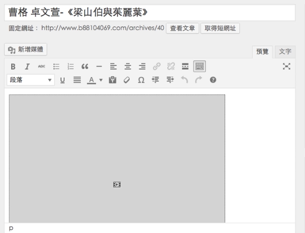 在Wordpress預覽編輯模式出現一個空白的影片框 在Wordpress預覽編輯模式出現一個空白的影片框