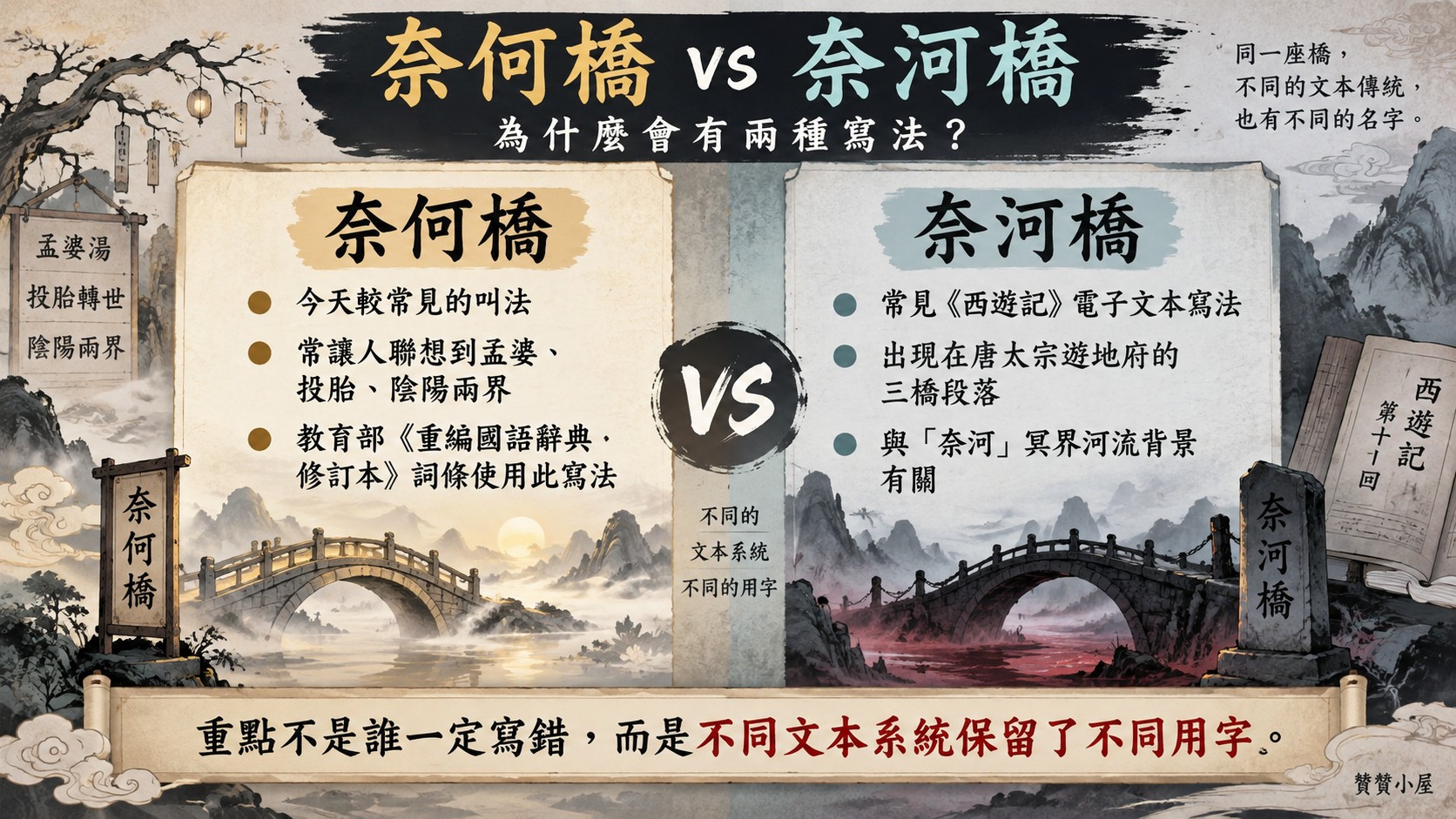 奈何橋 vs 奈河橋：名稱與文本差異知識卡