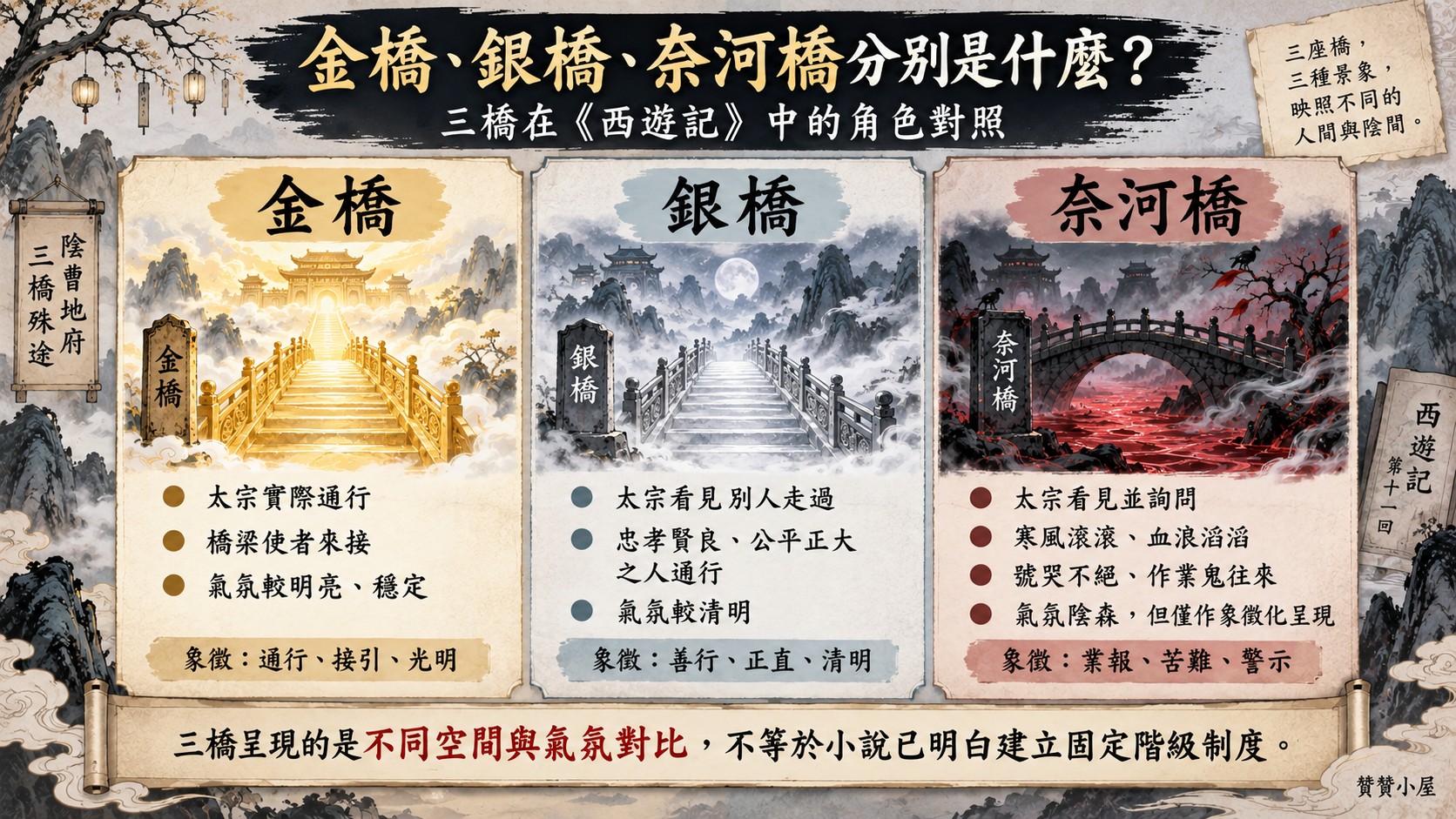金橋、銀橋、奈河橋三橋對照知識卡
