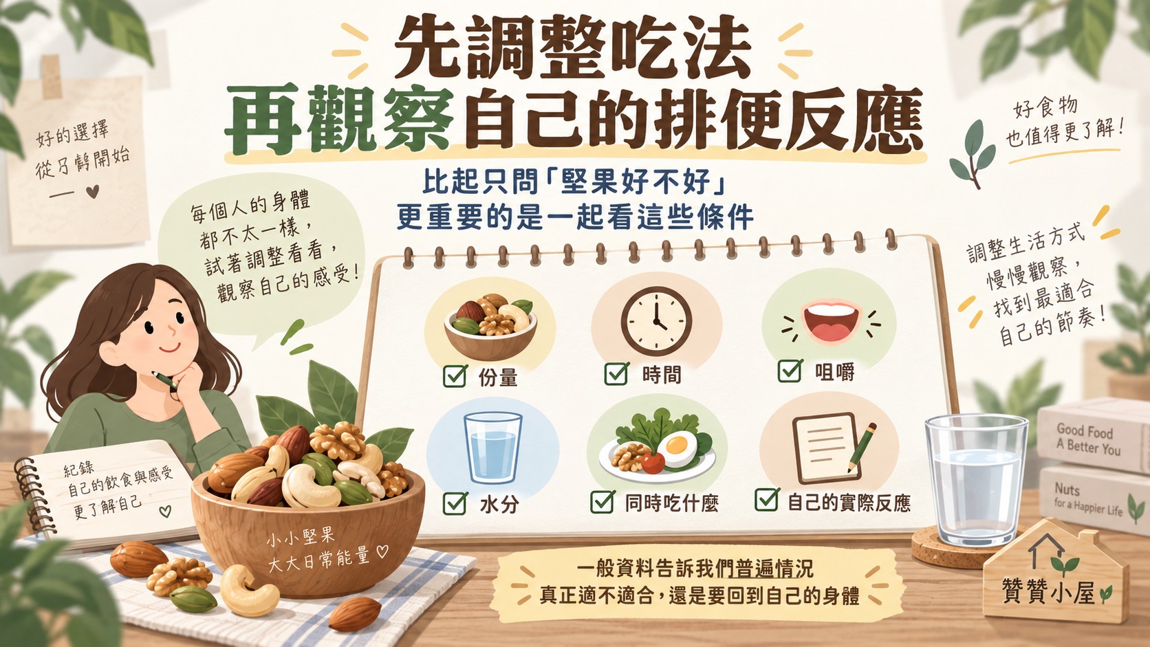 調整堅果吃法並觀察排便反應的檢查清單