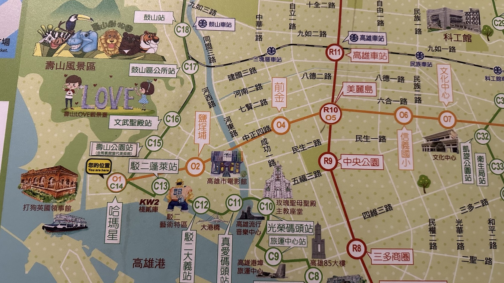 捷運與輕軌周邊地圖實拍（哈瑪星 O1／C14）
