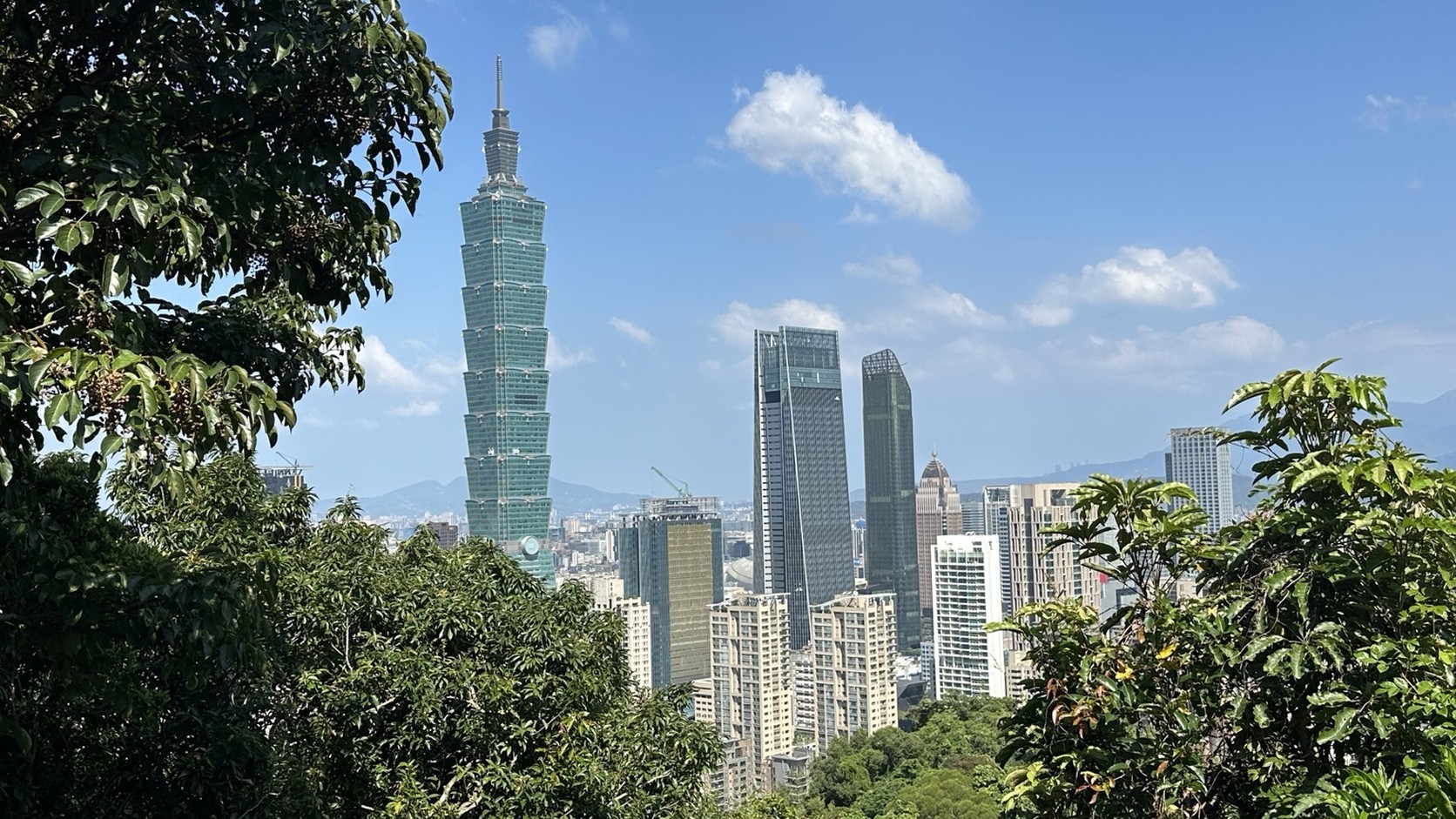 象山綠意中的台北101與信義區天際線實拍