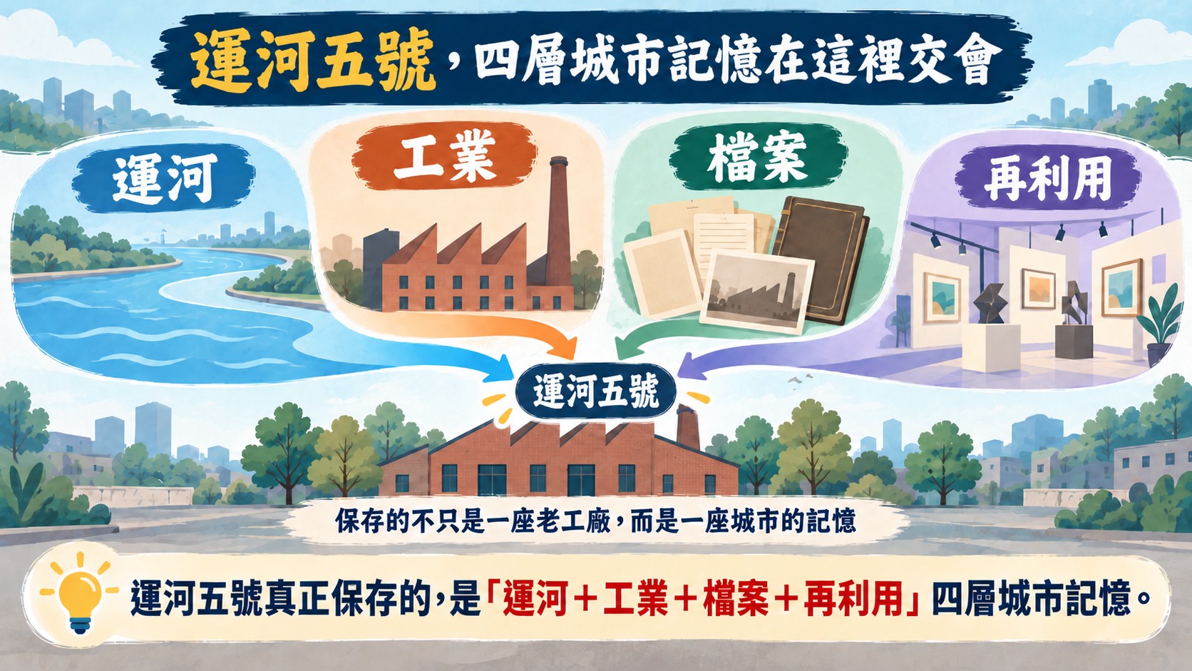 總結卡:運河、工業、檔案與再利用四層城市記憶匯聚於運河五號
