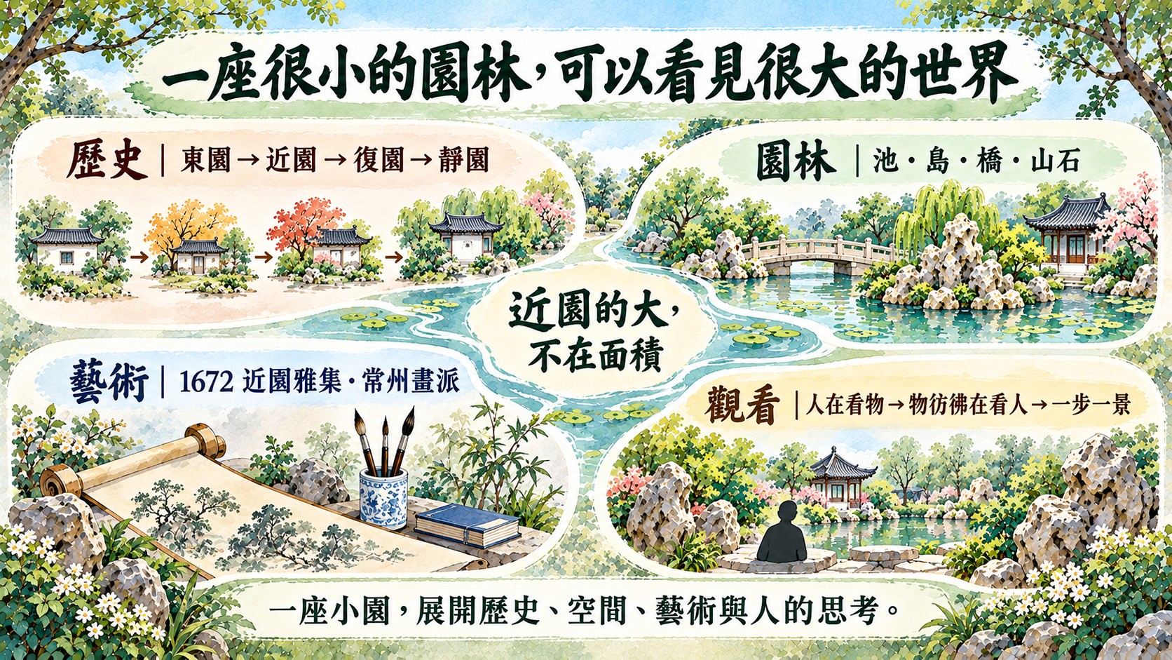 總結卡:歷史、園林、藝術與觀看四個面向,近園的大不在面積