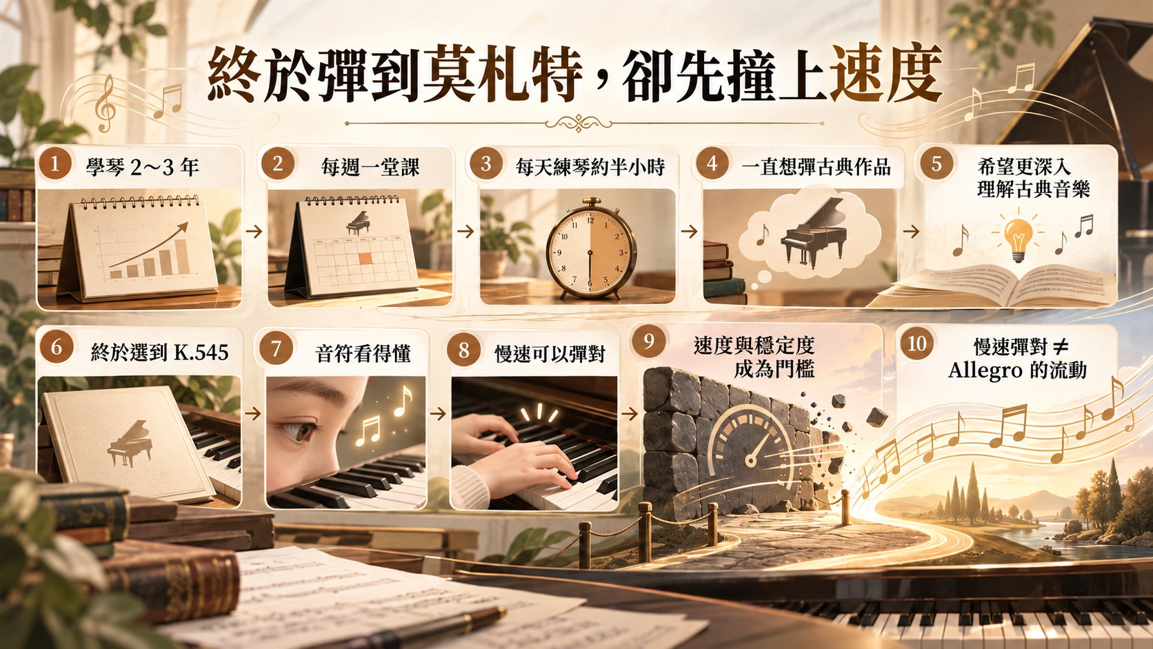 體驗整理卡：終於彈到莫札特，卻先撞上速度，從學琴兩三年、選到 K.545，到慢速彈對不等於 Allegro 的流動