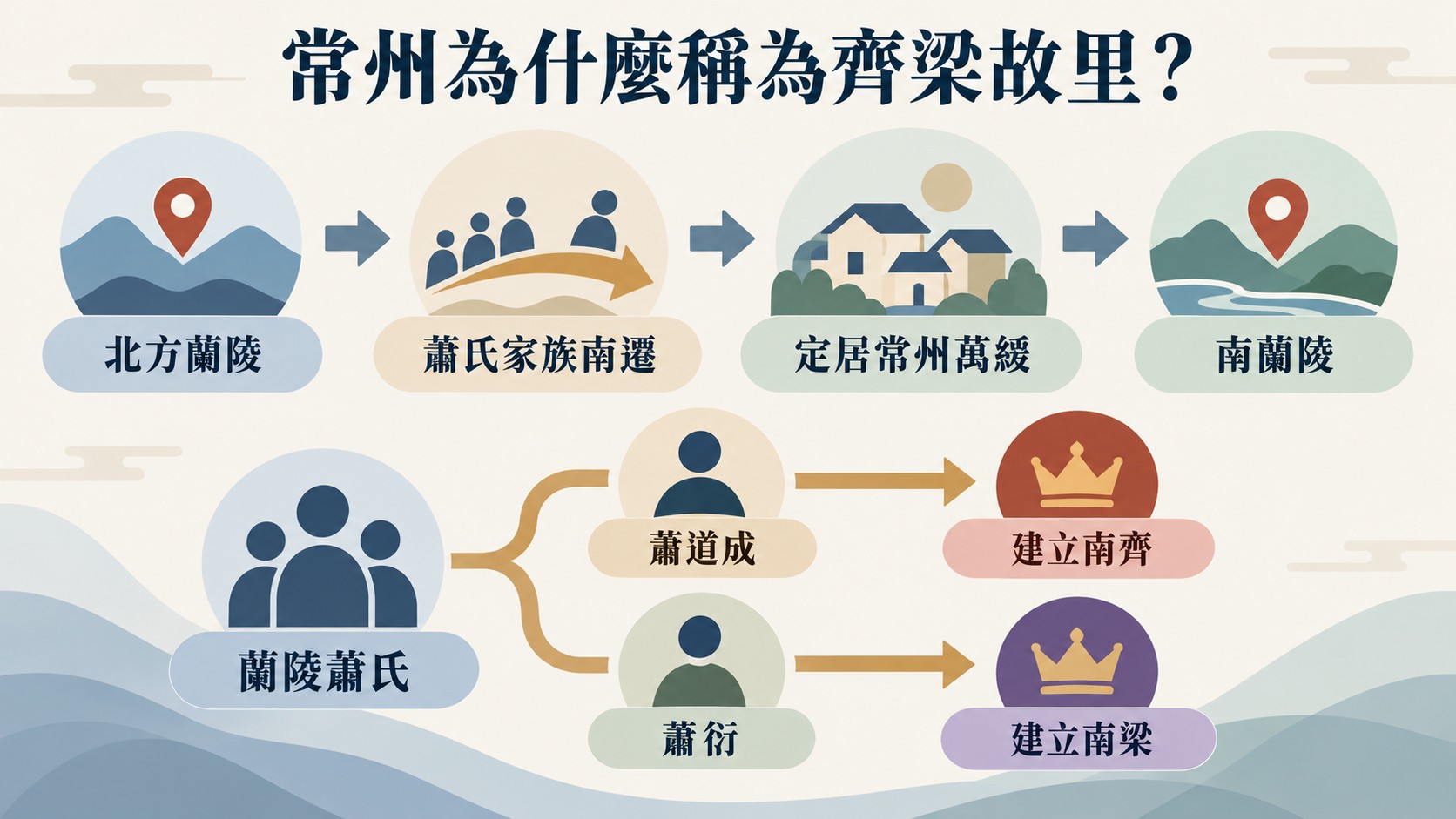 流程卡：常州為什麼稱為齊梁故里，蘭陵蕭氏南遷定居萬綏，蕭道成與蕭衍先後建立南齊與南梁