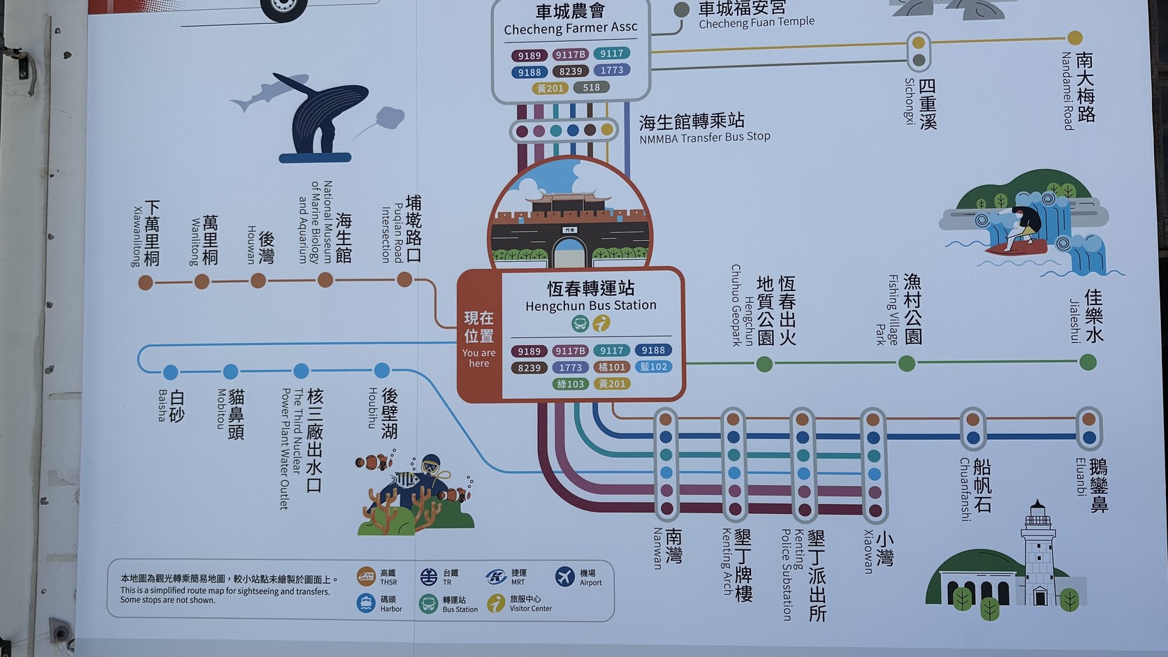 恆春轉運站內的公車路線圖