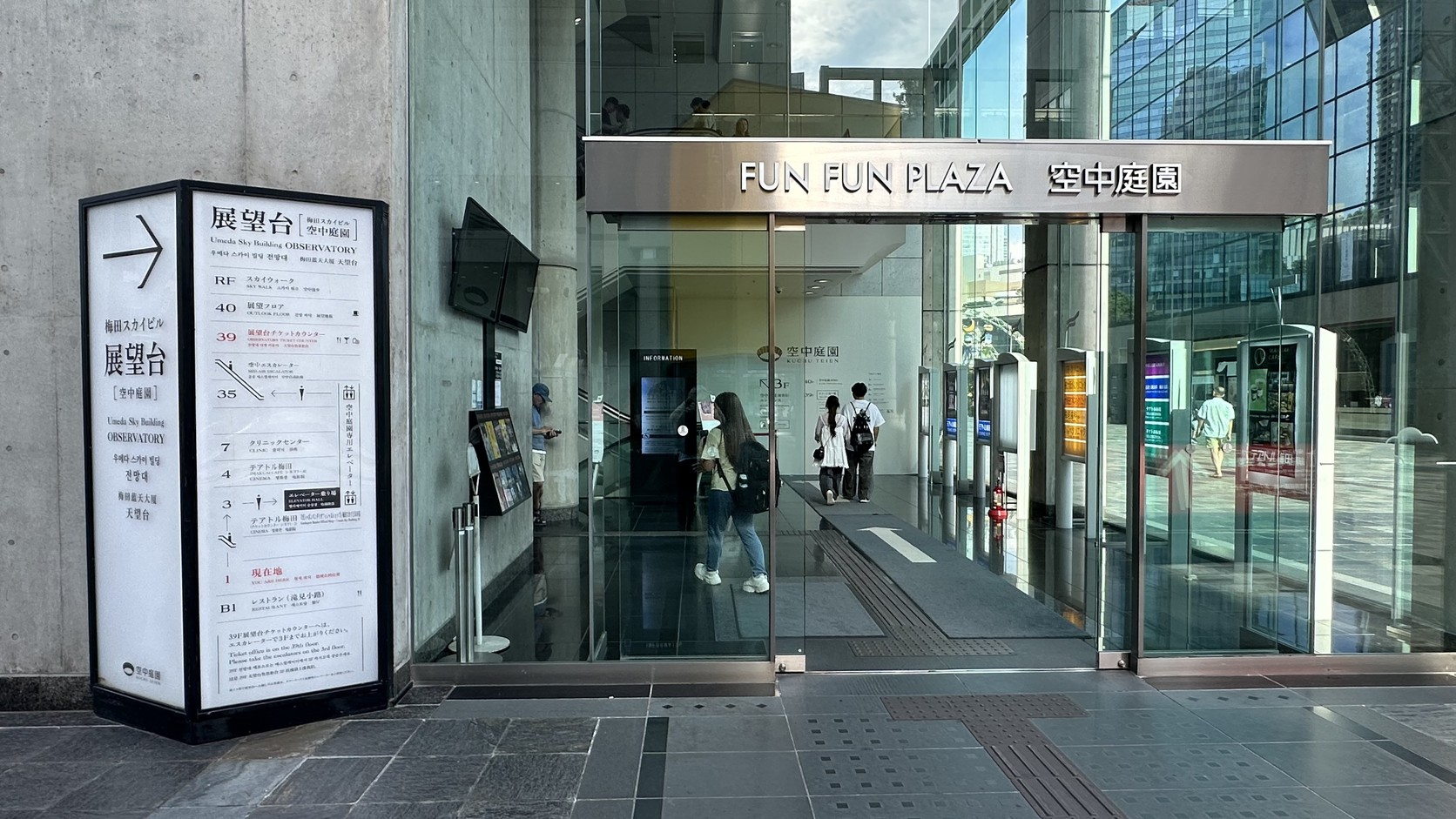FUN FUN PLAZA 空中庭園展望台入口與旁邊的樓層導覽牌