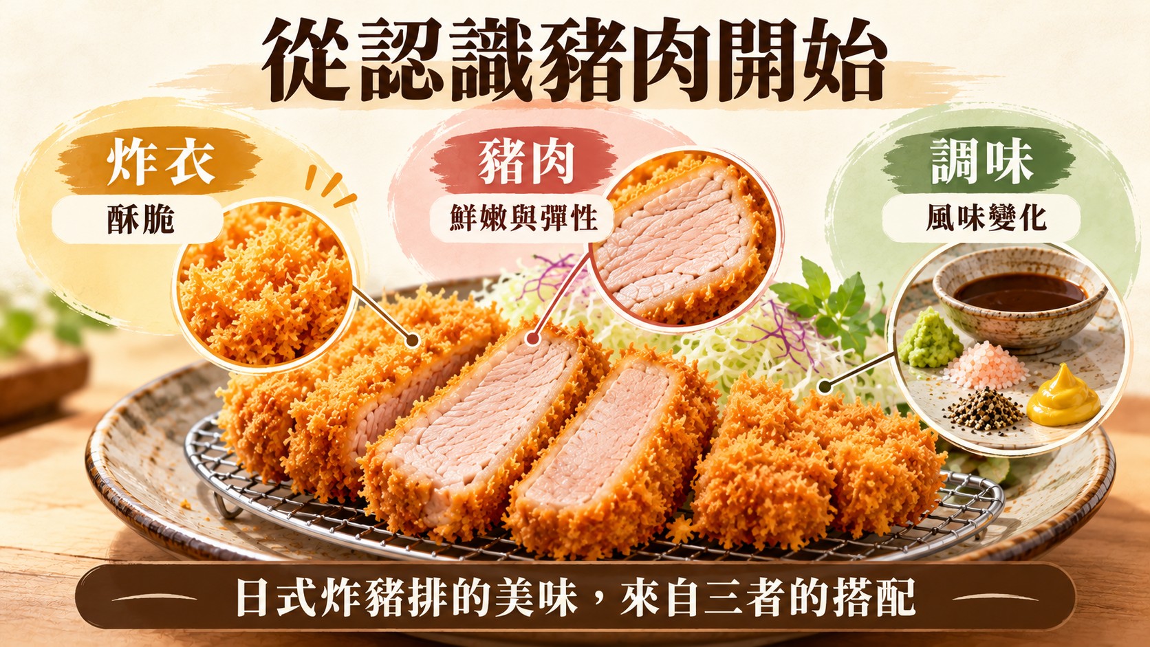 總結卡:炸衣酥脆、豬肉鮮嫩與彈性、調味風味變化,日式炸豬排的美味來自三者的搭配