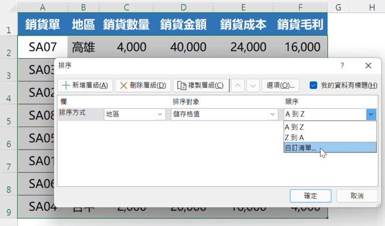 Excel自訂清單排序：依照我定義的規則排序報表 1