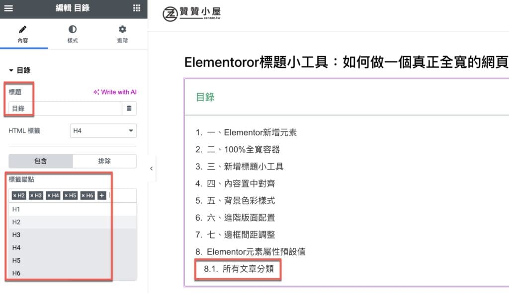 Elementor目錄