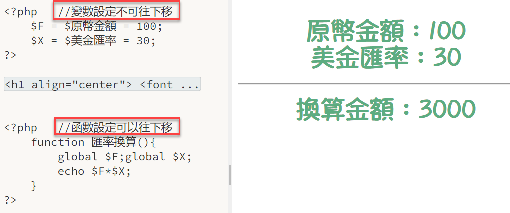 PHP Function用法:設定2個參數的語法與預設值
