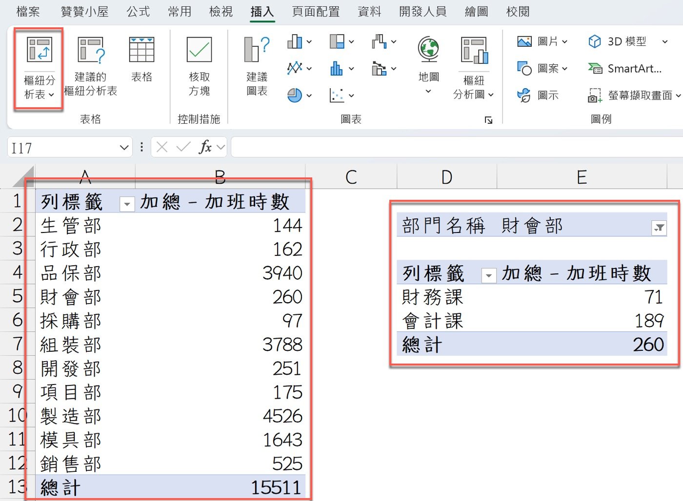 二、建立樞紐分析表