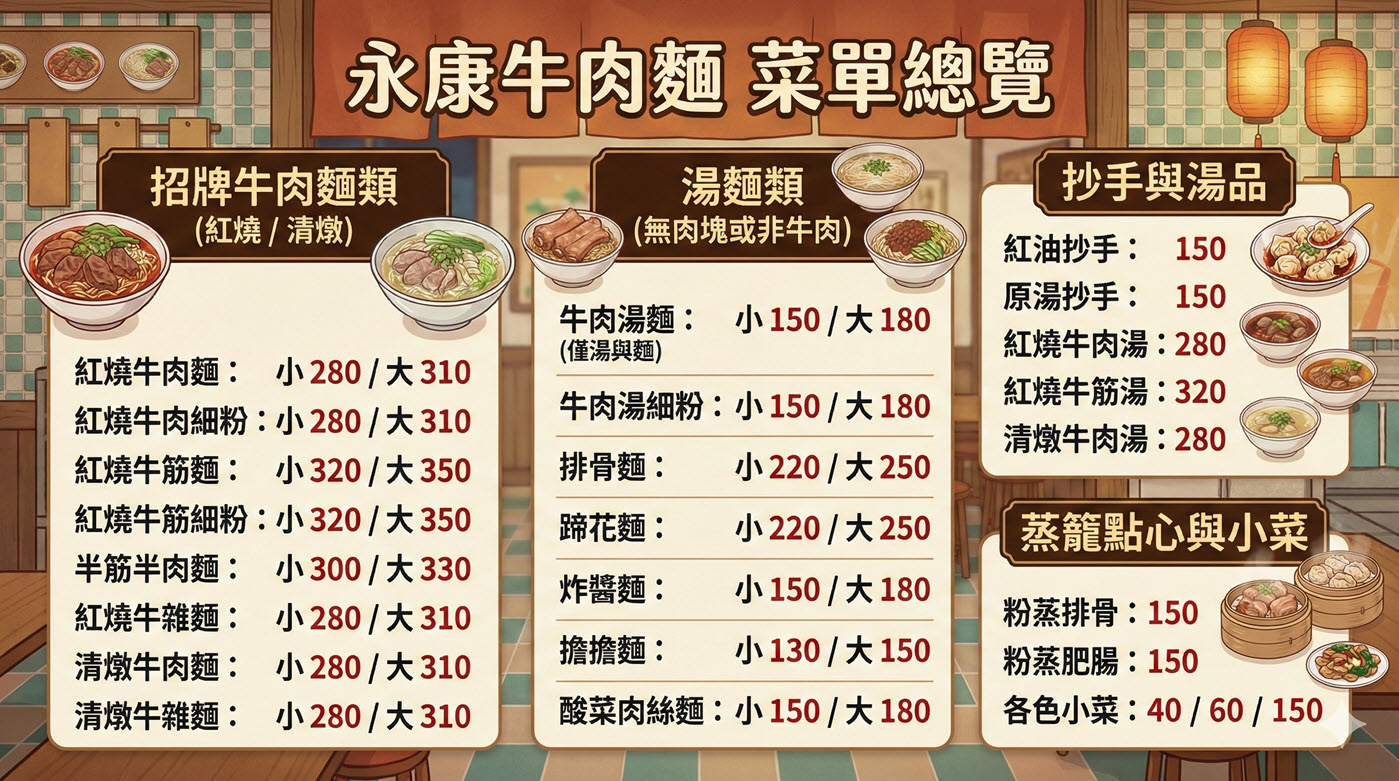 三、永康牛肉麵菜單