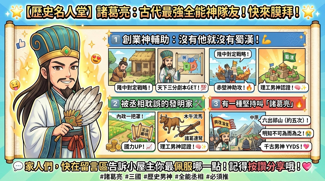 諸葛亮故事:孔明3分天下著名事蹟與後代評價