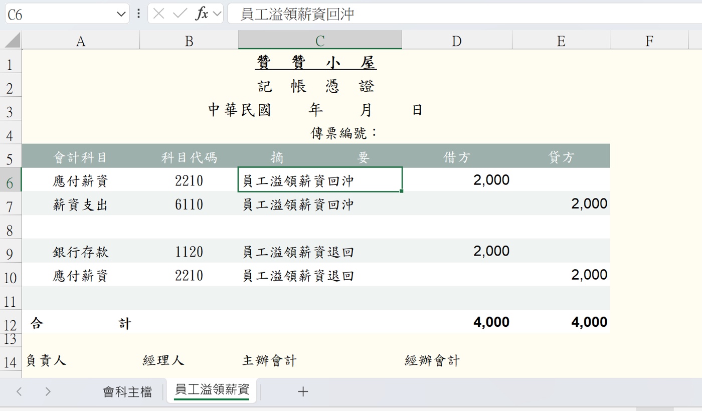 五、特殊情況：員工溢領薪資的會計處理3