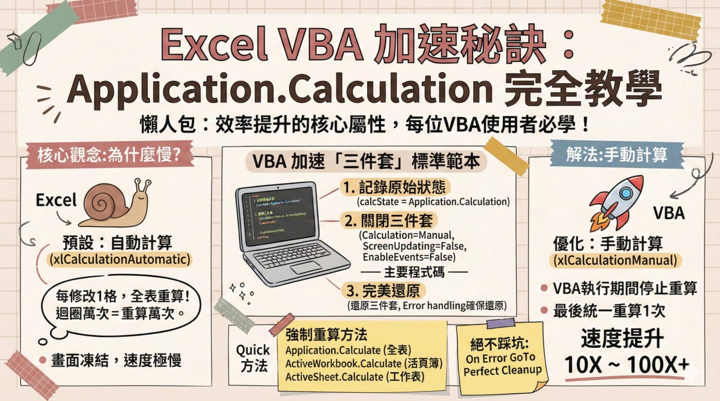 Excel VBA效能:3種計算優化避免程式跑很慢
