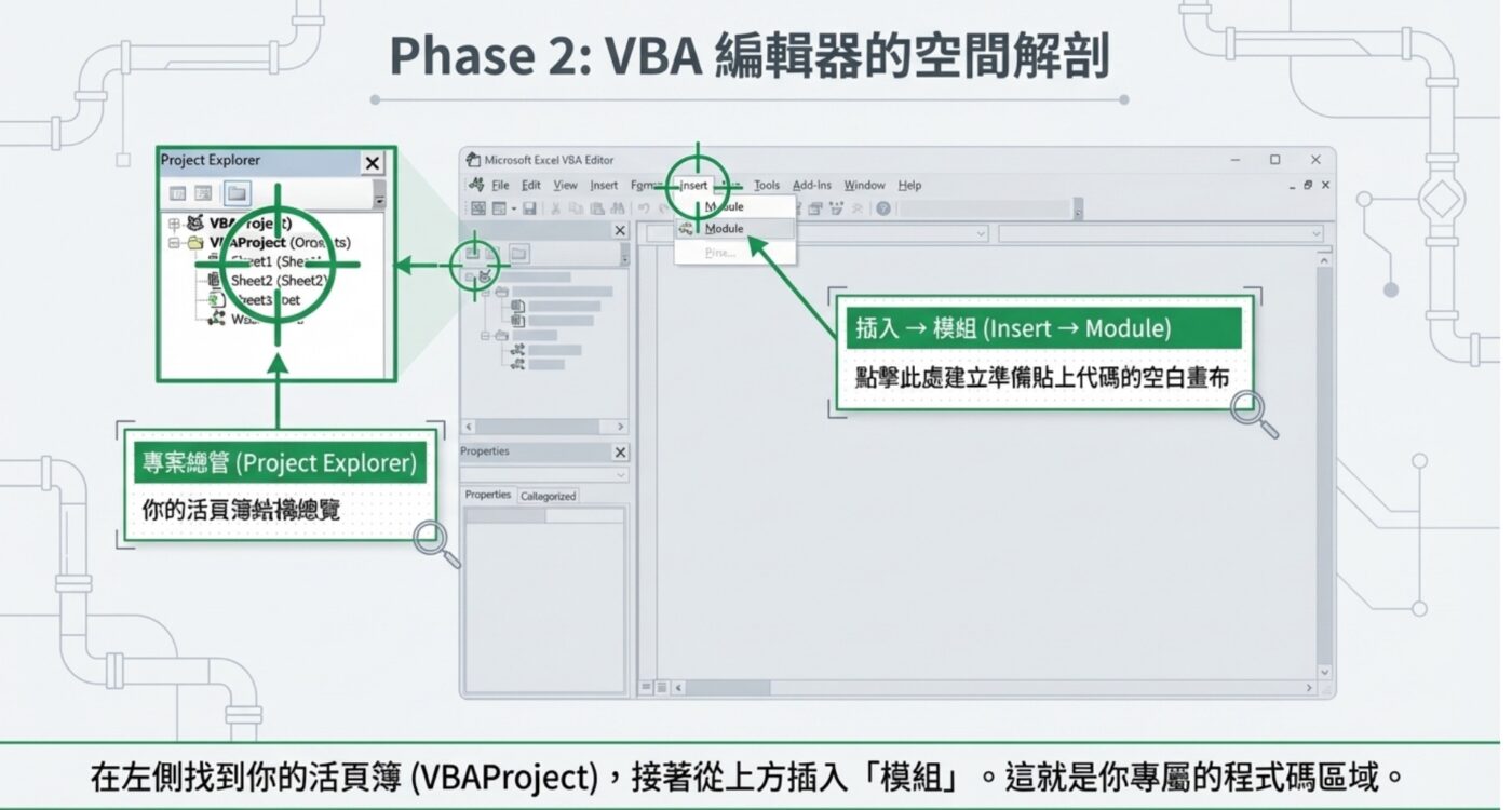 二、插入模組：巨集程式碼的容器