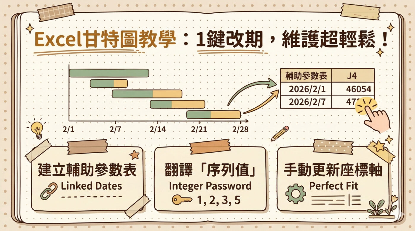 Excel甘特圖教學：1鍵更改專案行程表的日期