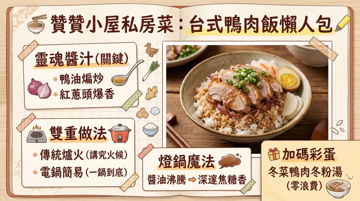 鴨肉飯做法：醬汁與電鍋悶煮2大必學料理術