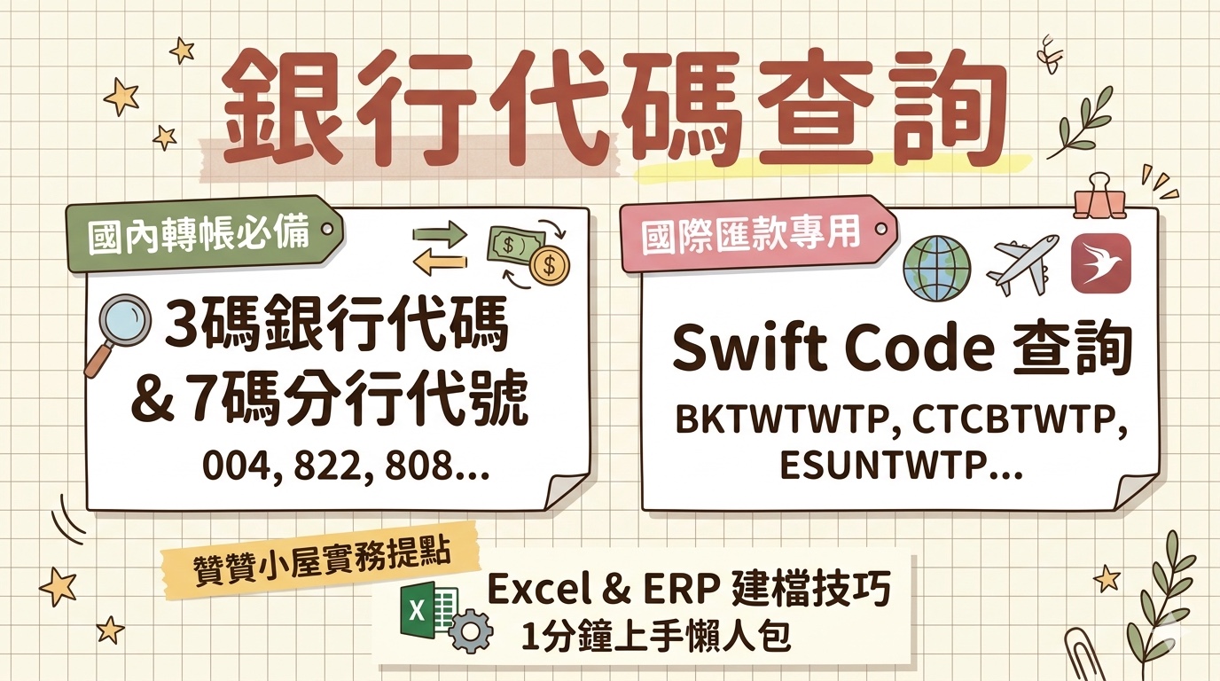 銀行代碼查詢:匯款代號與466家Swift code