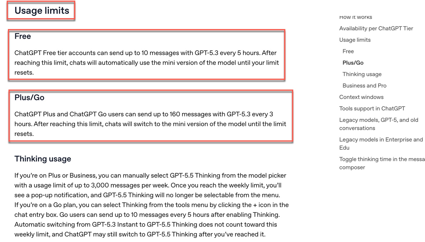 七、GPT-5.3與Thinking使用額度1