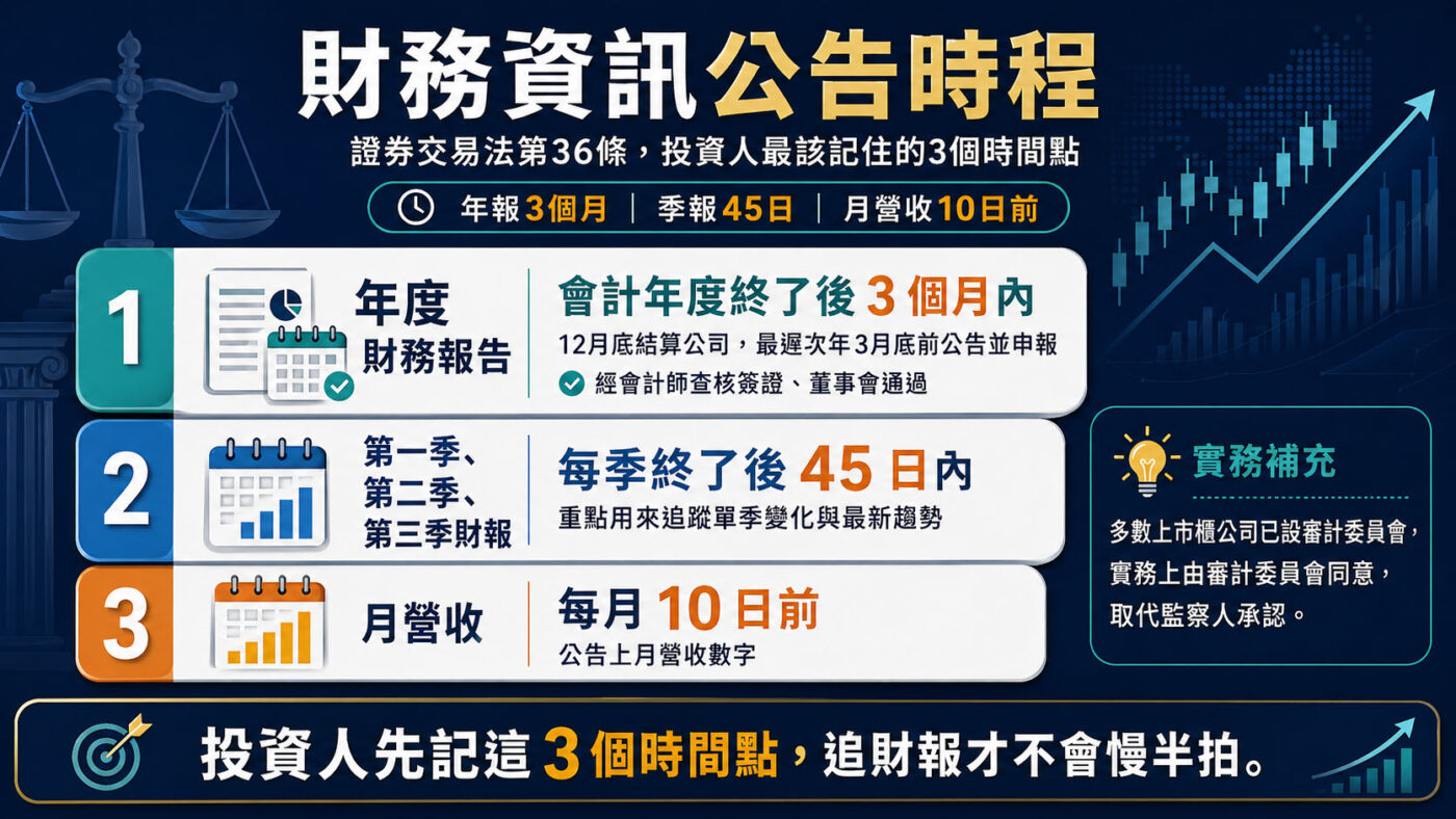 二、第36條規定:投資人何時能看到財報