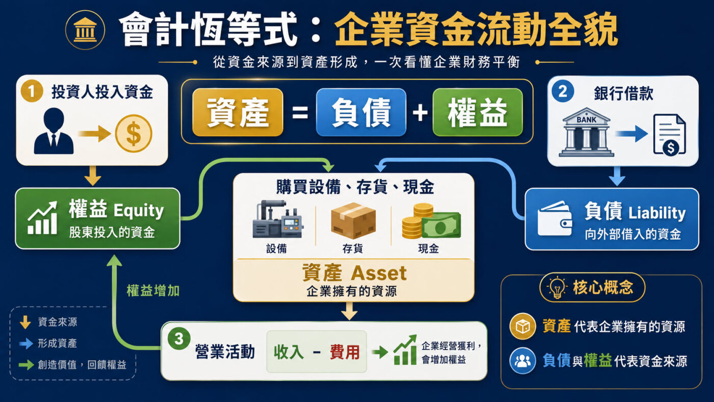 會計恆等式:公式、範例與借貸口訣,理解資產負債權益關係