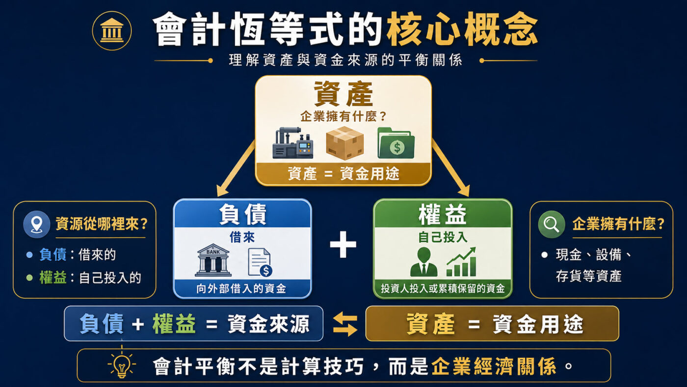 一、會計恆等式是什麼?理解企業資產與資金來源