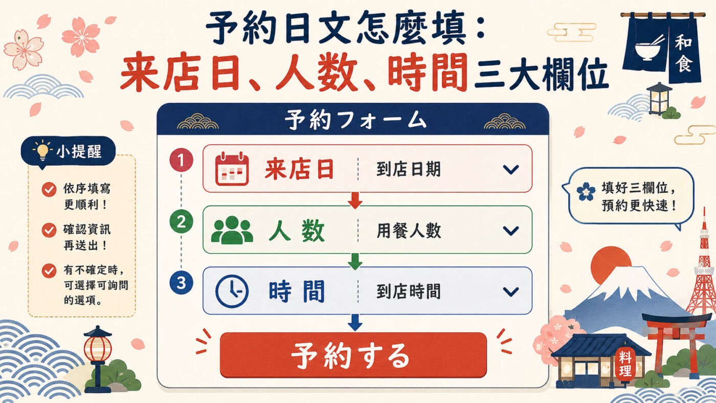 三、予約日文:来店日、人数、時間怎麼填 2