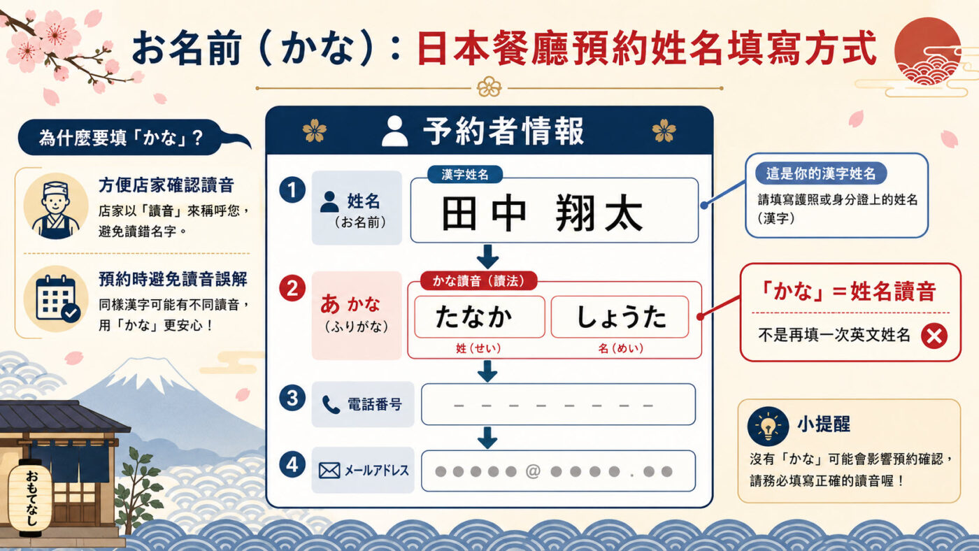 五、予約者情報:姓名、假名與聯絡資料填法 2