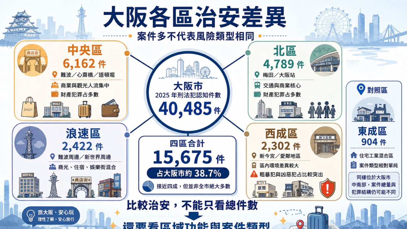 大阪各行政區治安差異:中央區、北區與浪速區