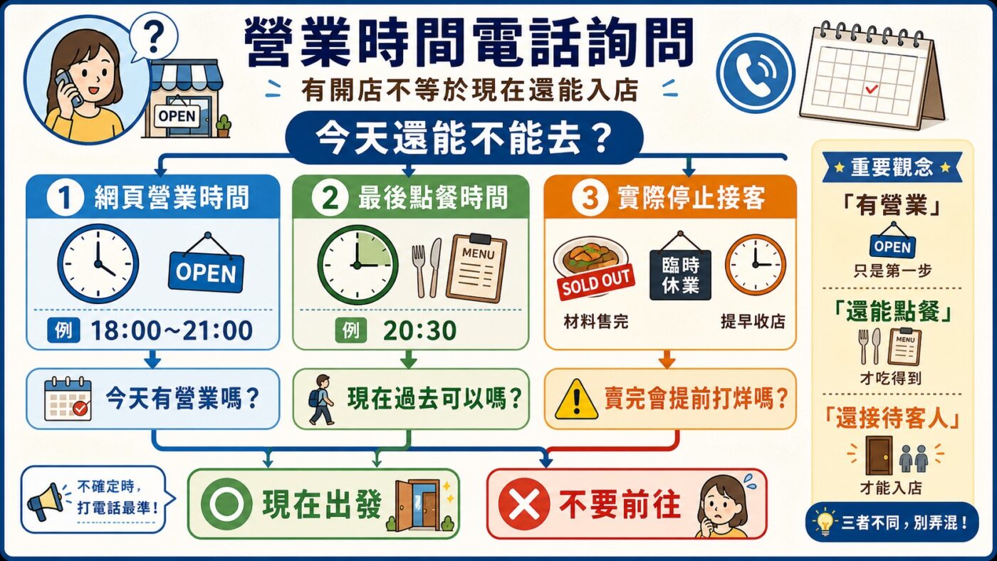 三、營業時間不確定怎麼詢問