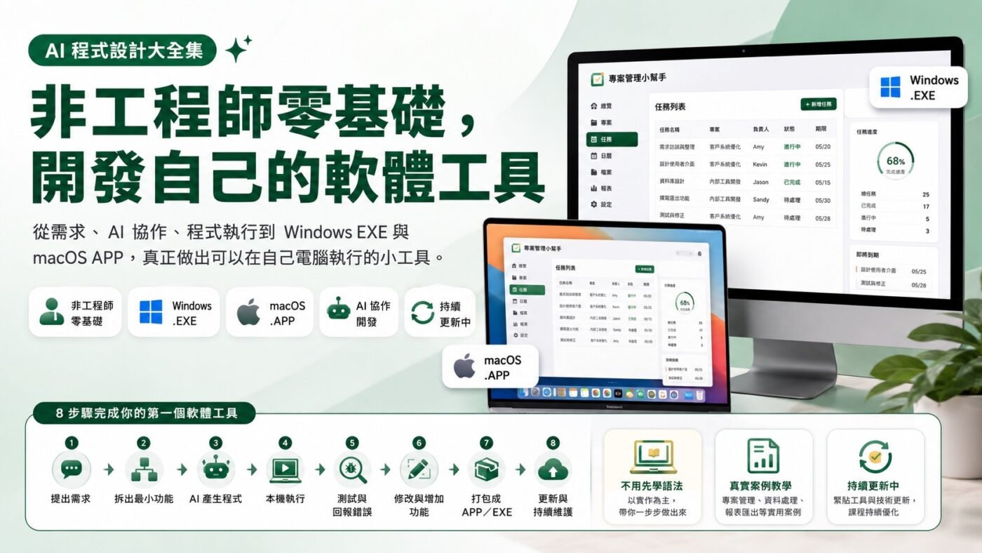 AI 程式設計:非工程師零基礎也能開發軟體與 App