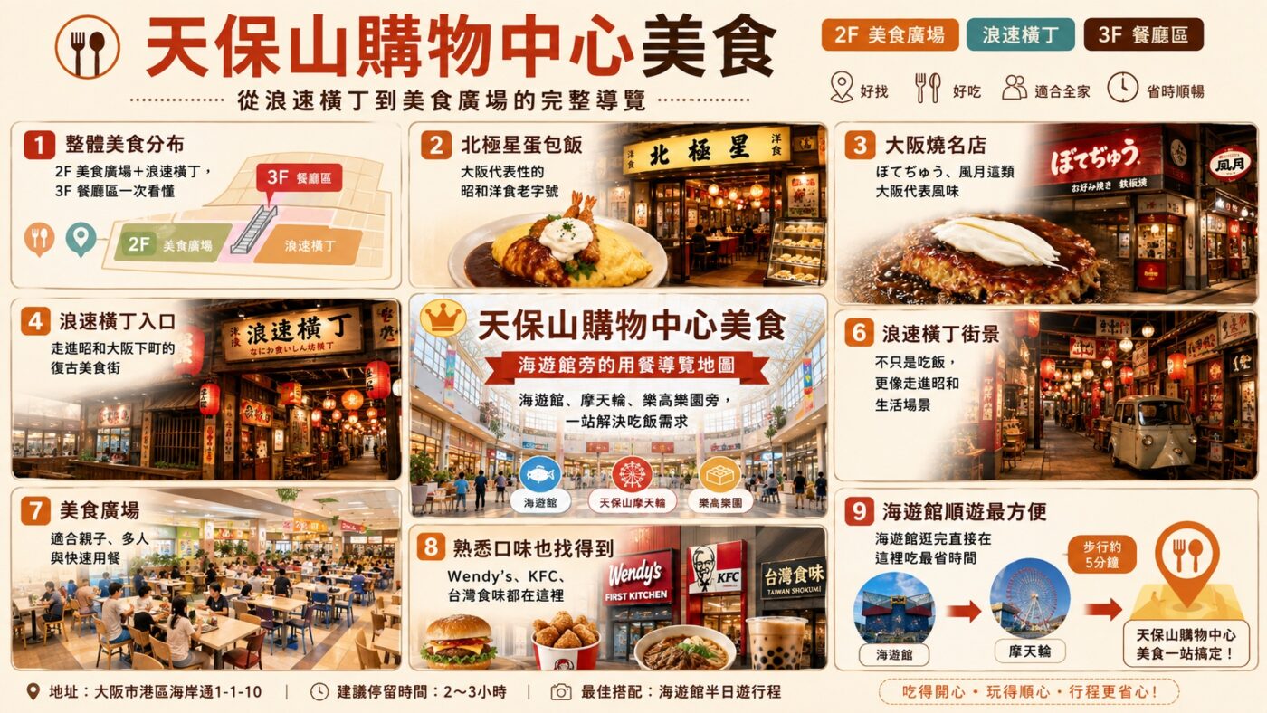 天保山購物中心美食：從美食導覽看板到浪速橫丁的完整實拍紀錄