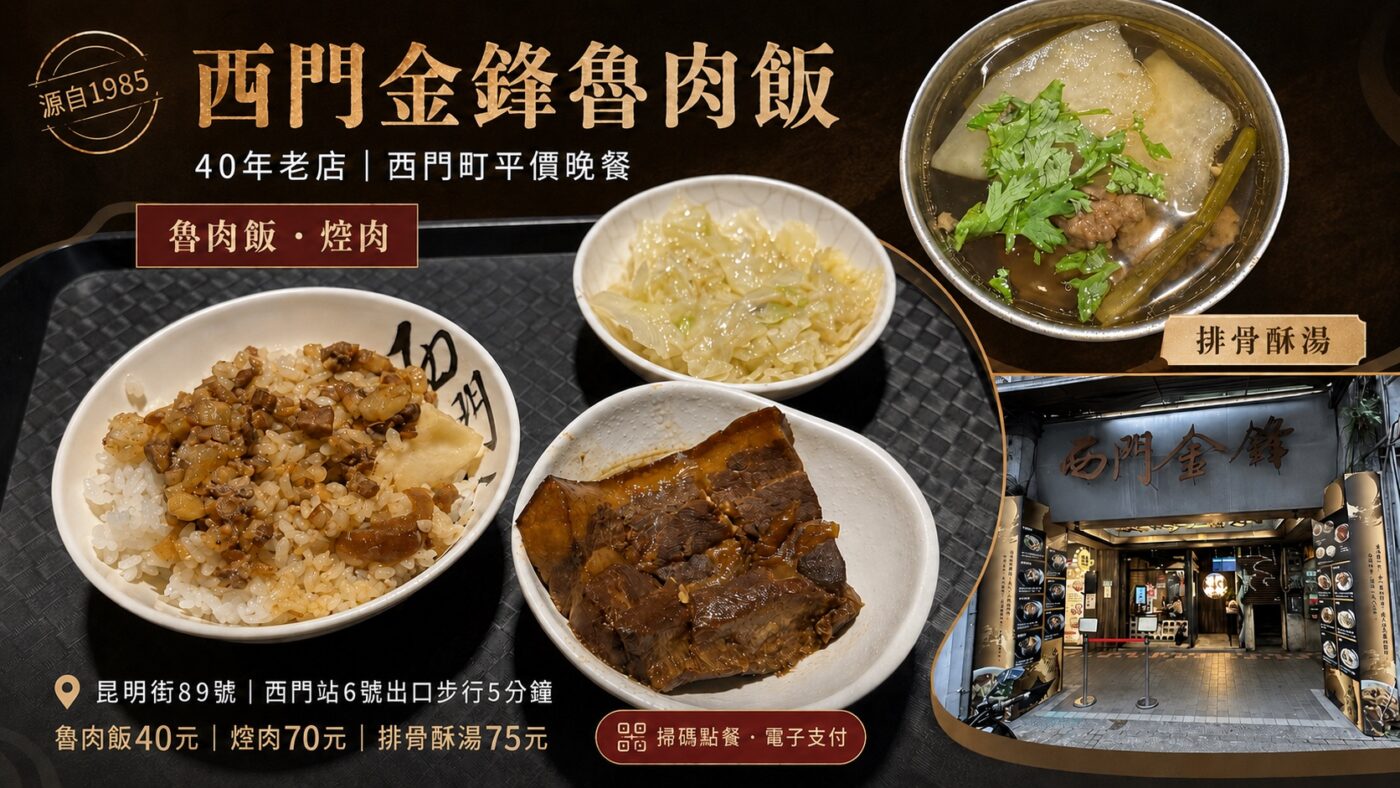 西門金鋒魯肉飯:40年老店菜單、焢肉與排骨酥湯實吃