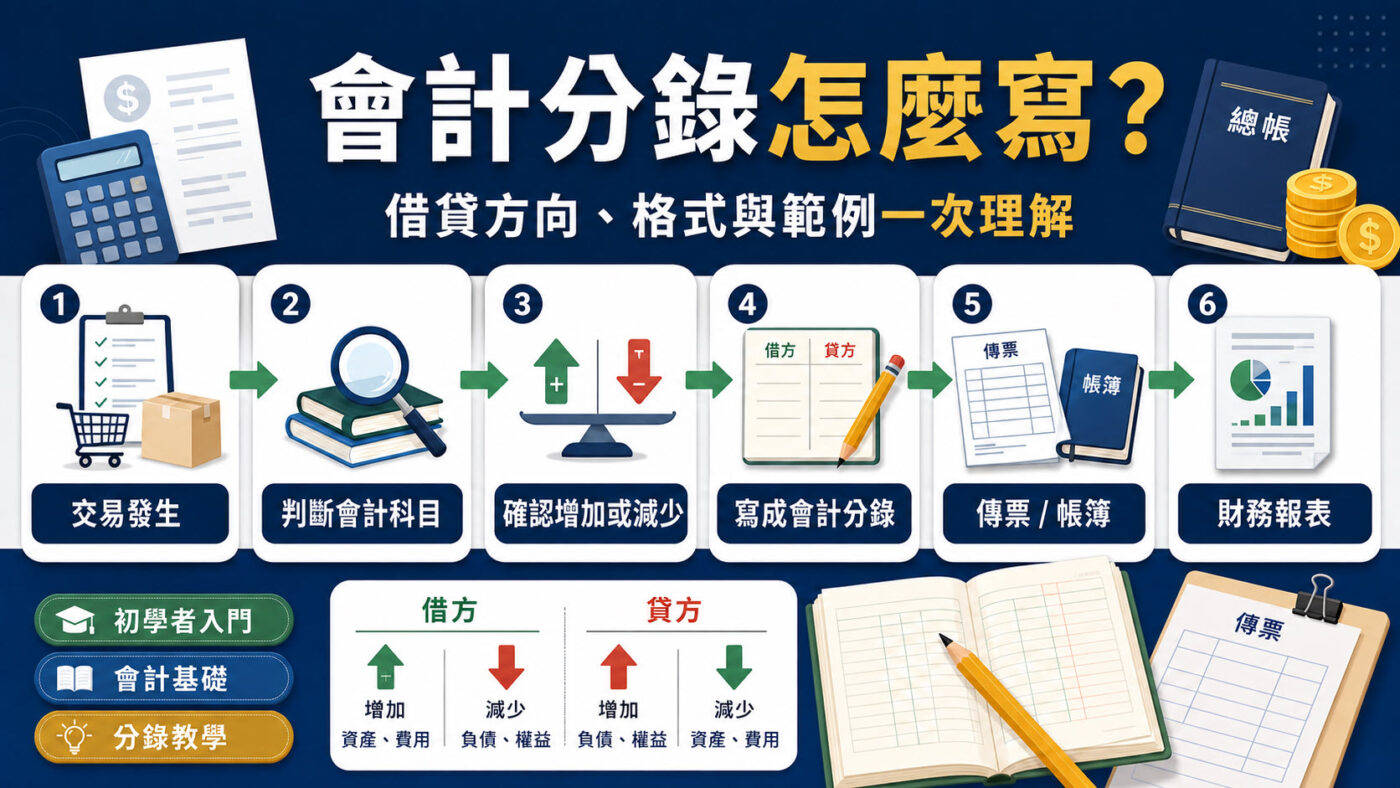會計分錄怎麼寫?借貸方向、格式與範例一次理解 2