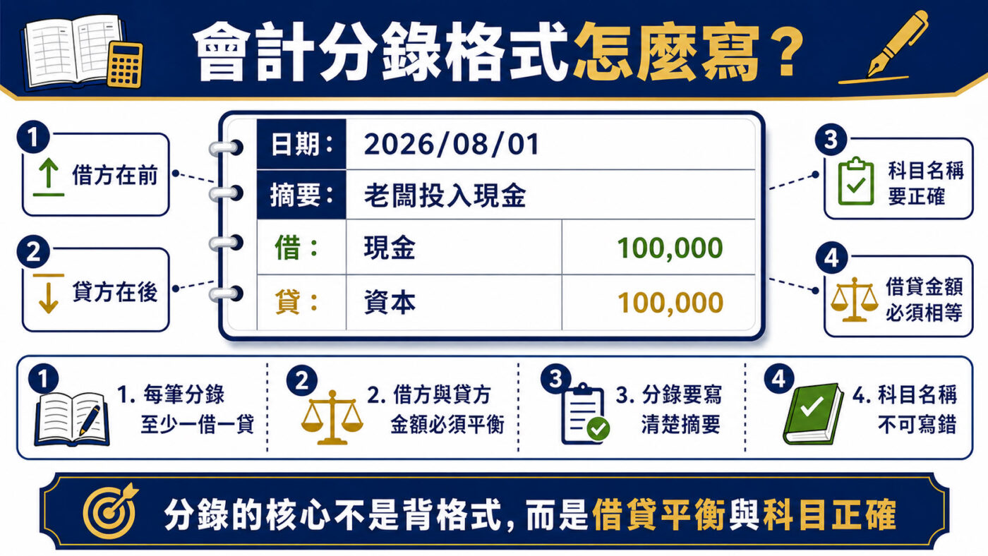 會計分錄格式怎麼寫?掌握借貸平衡原則