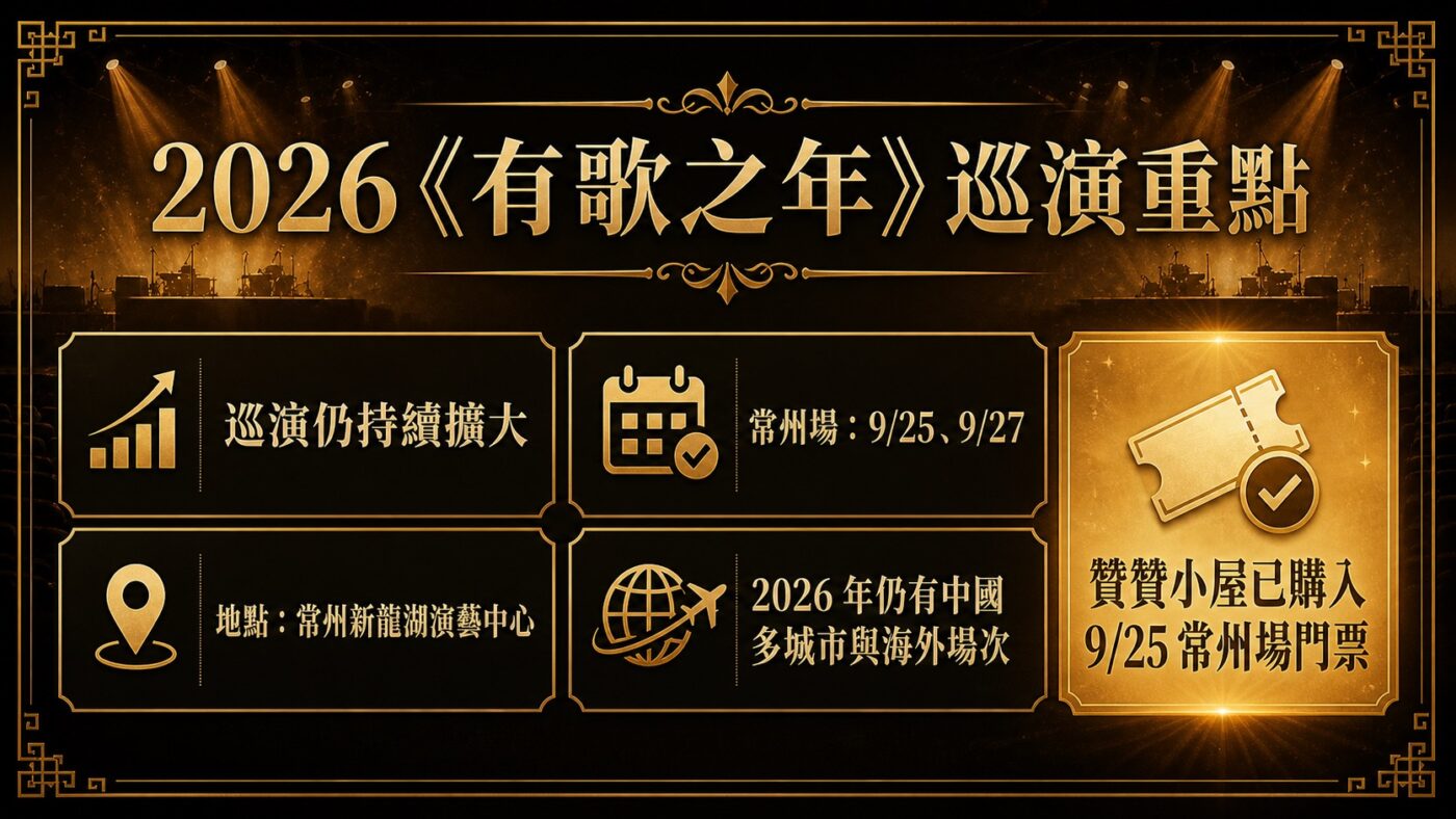 三、2026 李宗盛《有歌之年》演唱會：目前巡演與常州站 9