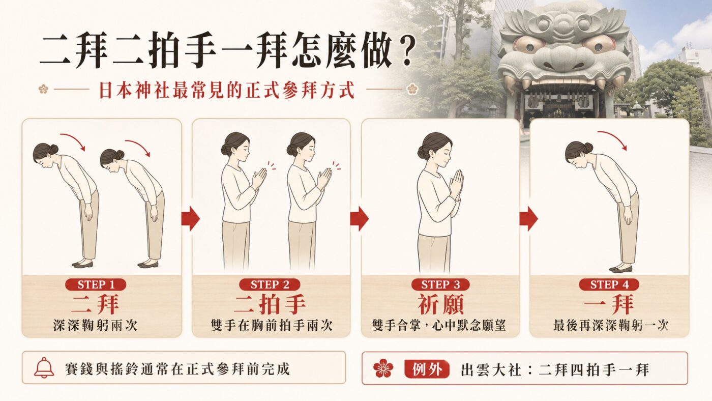 四、日本神社參拜方式：賽錢、搖鈴與二拜二拍手一拜 9