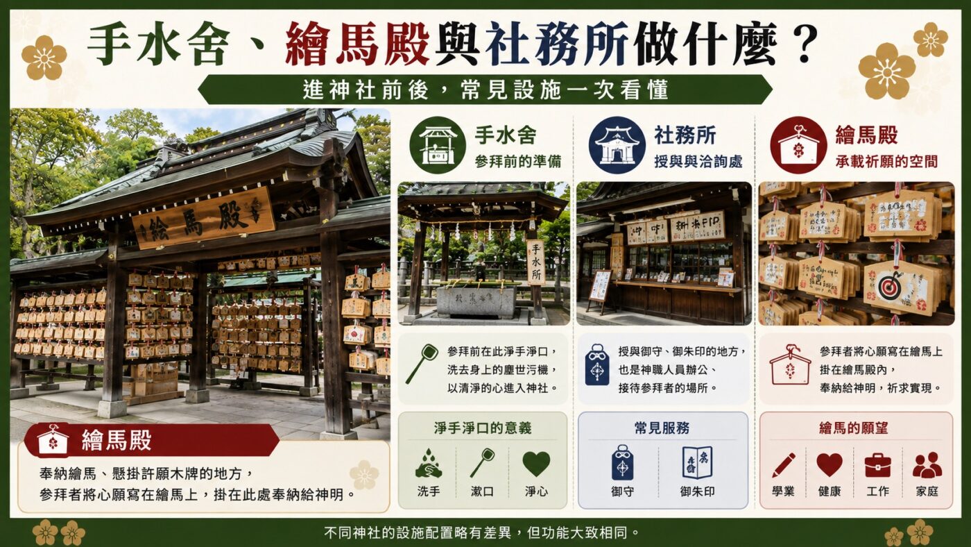 手水舍、繪馬殿與社務所做什麼重點整理