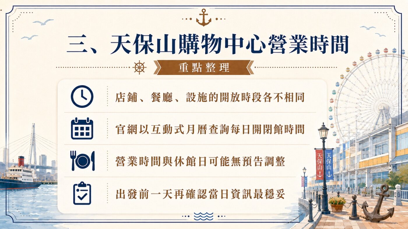 三、天保山購物中心營業時間9