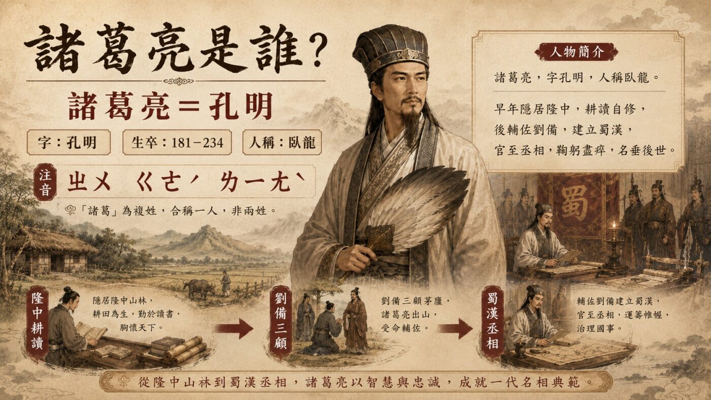 諸葛亮是誰？孔明注音與基本資料
