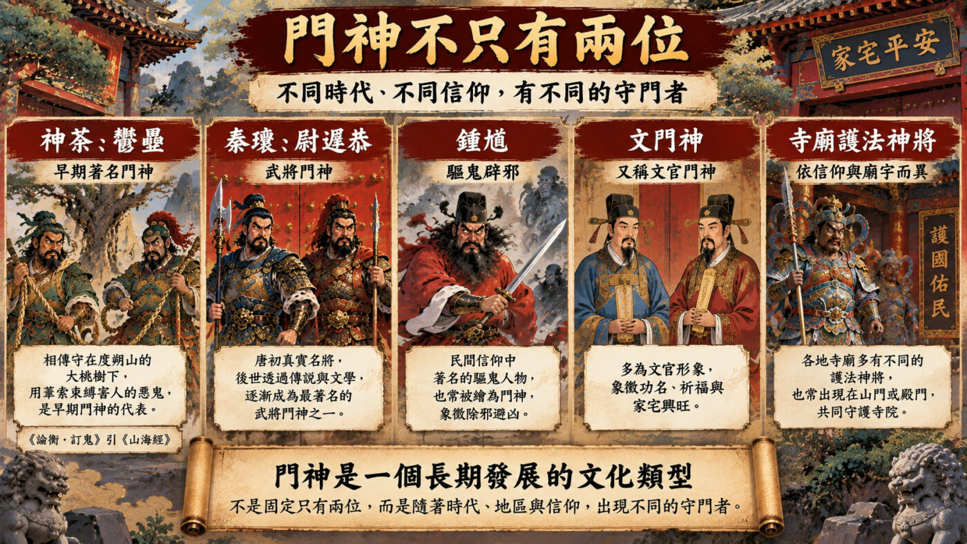 門神有幾位?除了秦瓊、尉遲恭還有神荼鬱壘與其他門神 知識卡