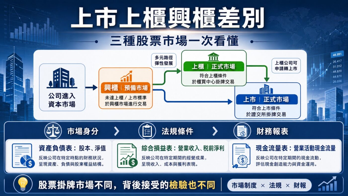 上市上櫃興櫃差別:三種股票市場一次看懂
