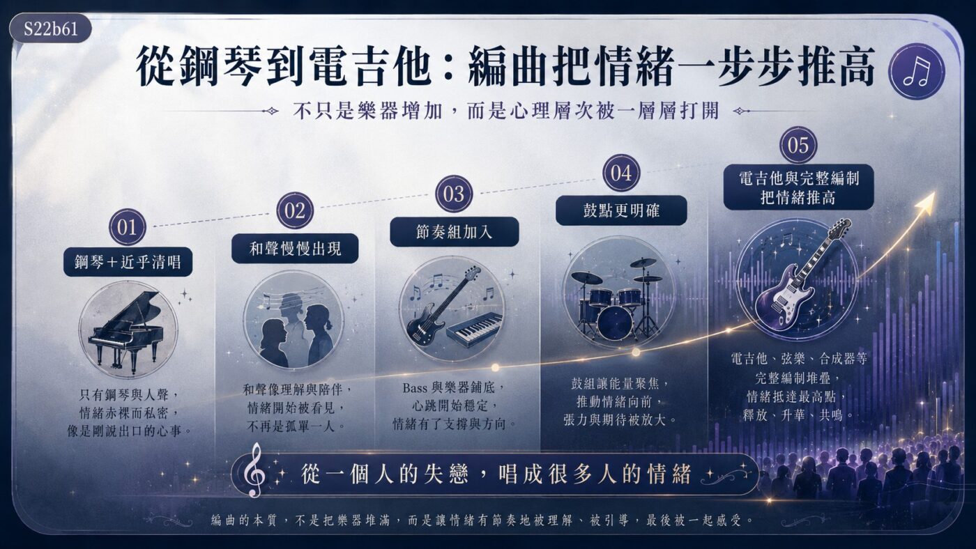 鋼琴到電吉他：編曲把私人失戀一步步推向外面 9