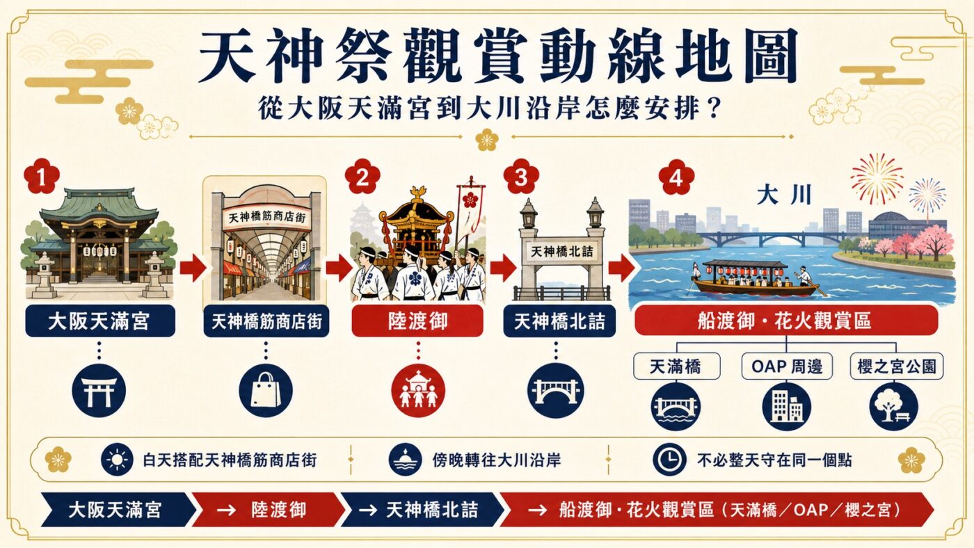 天神祭路線與觀賞地點重點整理